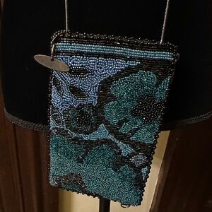Mary Frances Beaded Teal & Blue Floral Crossbody Bag